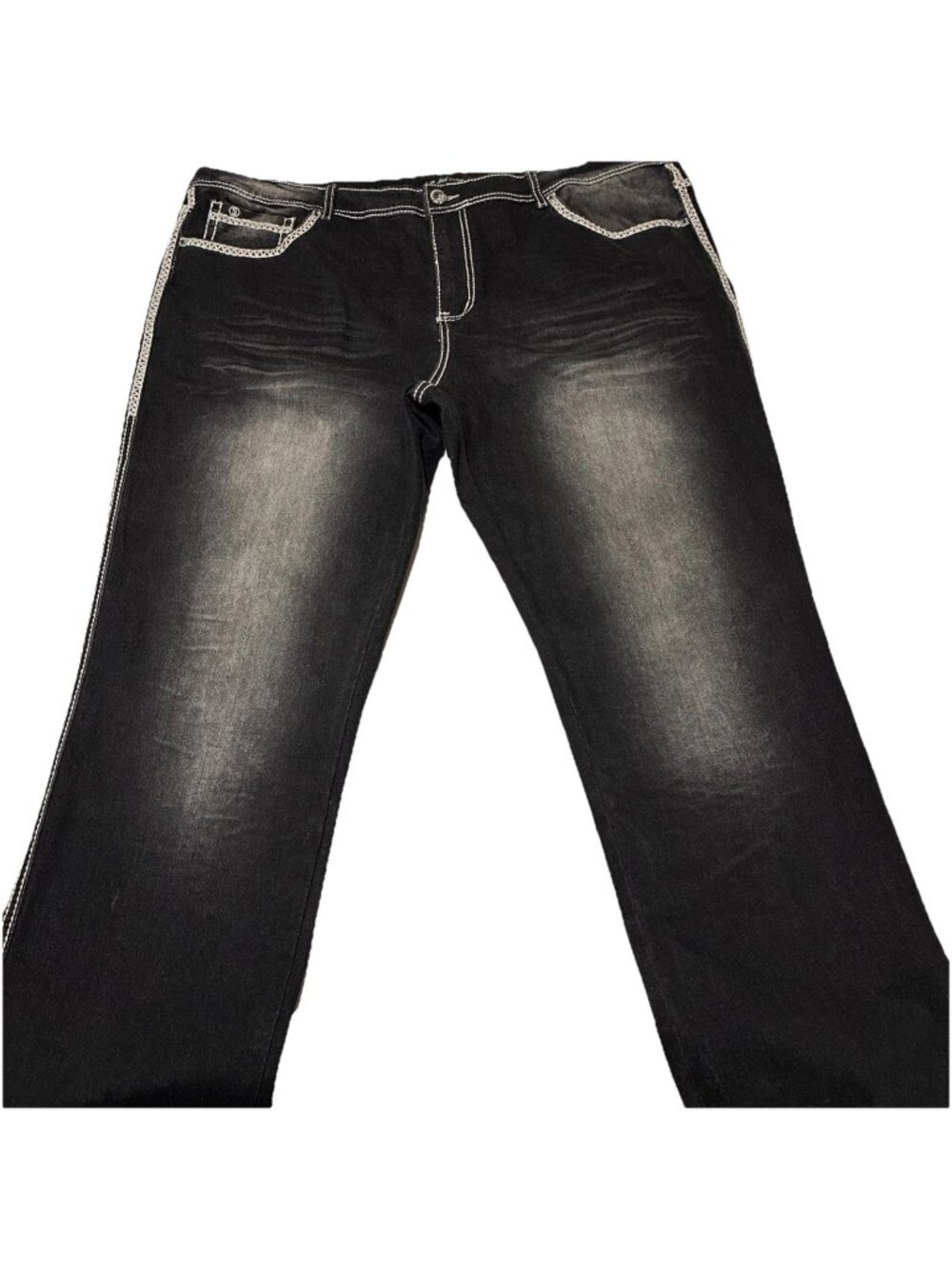 Switch Remarkable Men's Black Denim Jeans 42x34 Big Stitch Whiskered Stretch